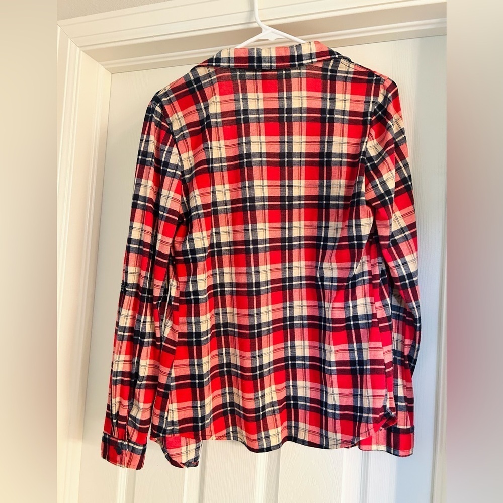 Passport Red & Navy Plaid Top w/ Lace Detail Women’s Small | Soft 100% Polyester - Picture 3 of 3